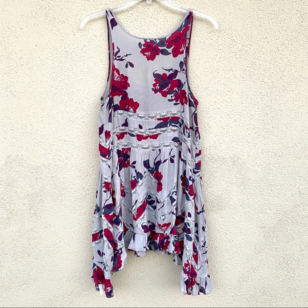 FREE PEOPLE voile TRAPEZE DRESS slip Floral tunic print women’s XS LACE romantic - Picture 8 of 13